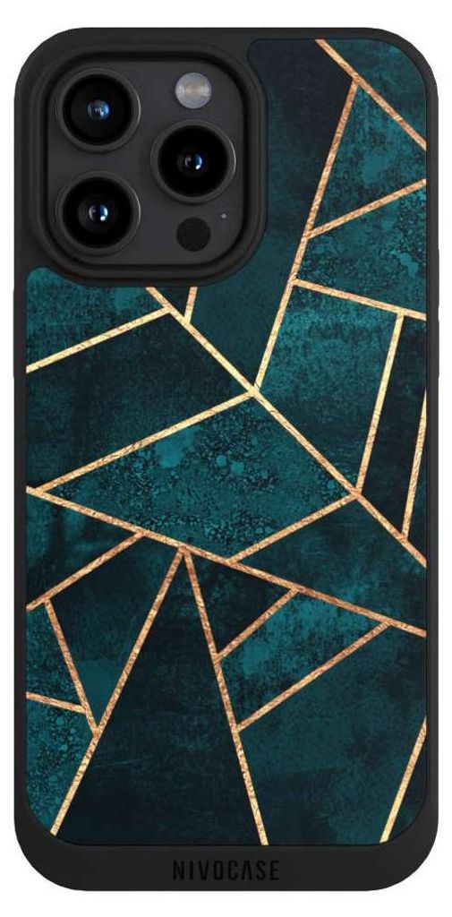 NIVOCASE Handyhülle für Apple iPhone 15 Pro Max Hülle NIVOpure Case Schwarz Elisabeth Fredriksson Gold & Kupfer Stein