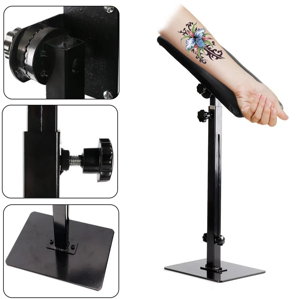 Pied de Tatouage Noir Réglable 68-100 cm avec Support Stable Portable