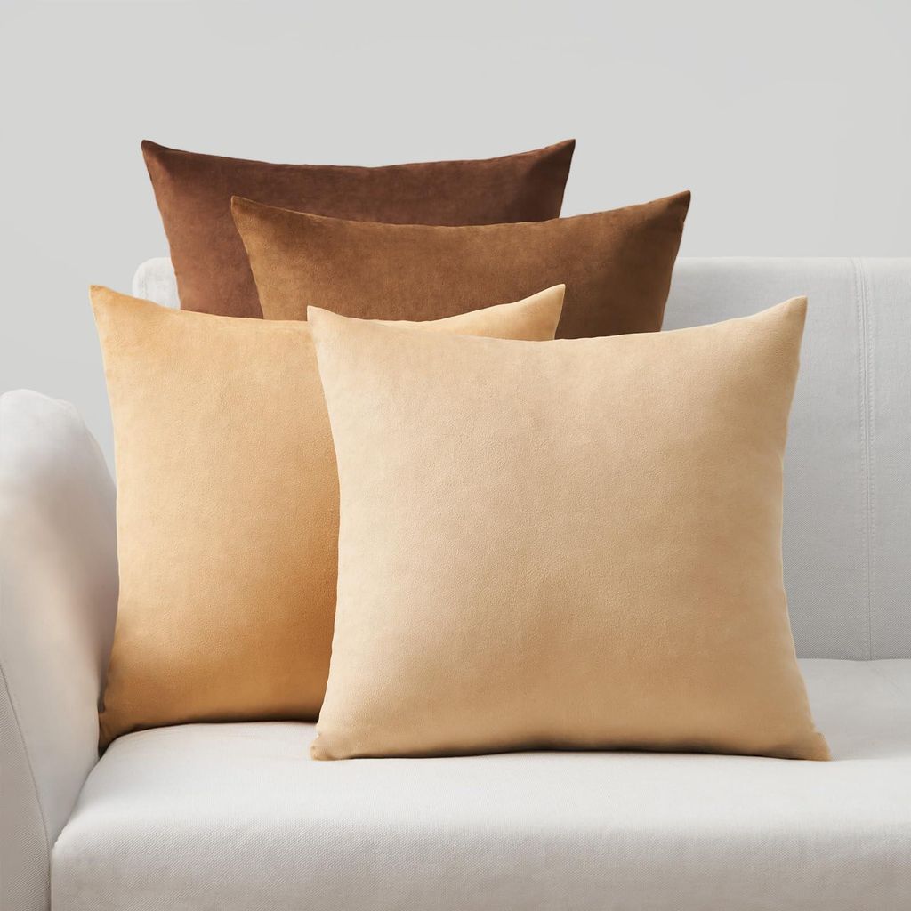 Set mit 4 Kissenbezügen, 40x40 cm, brauner Samt, flauschig, mit Farbverlauf, für Sofa, Schlafzimmer, Wohnzimmer.