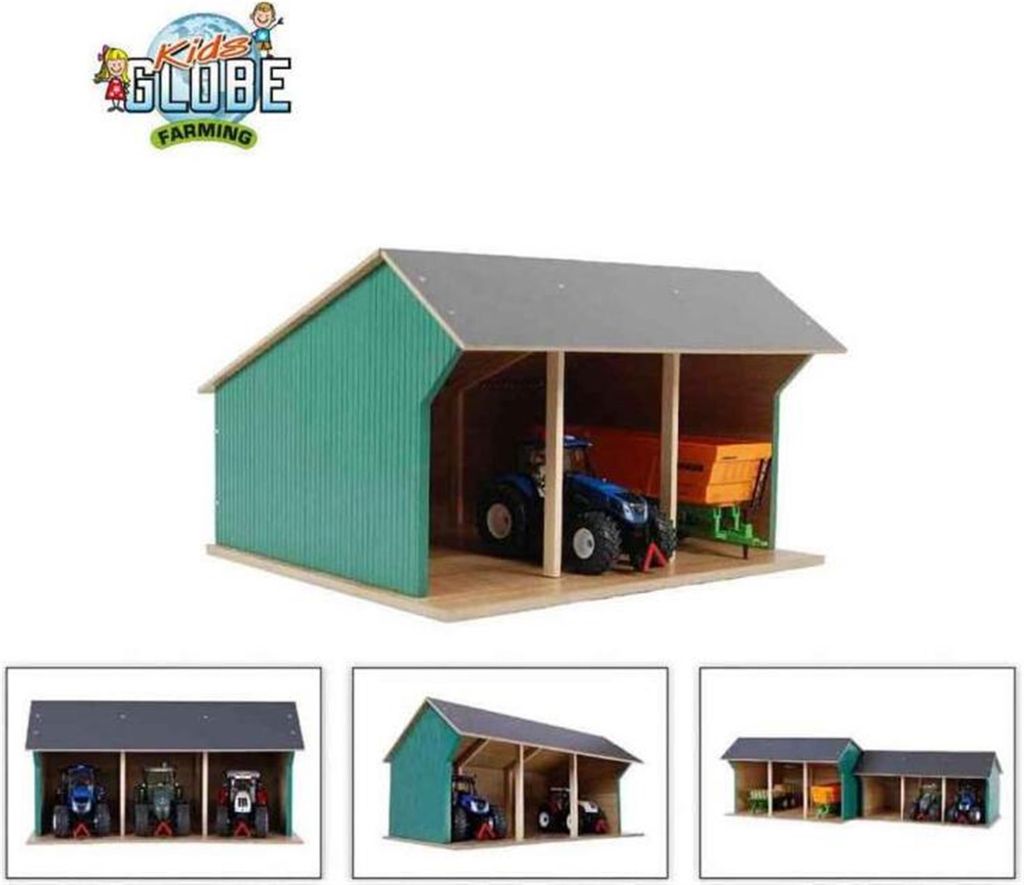 Kids Globe Spielzeug-Scheune für Traktoren Klein 1:32 Holz Produktbild 
