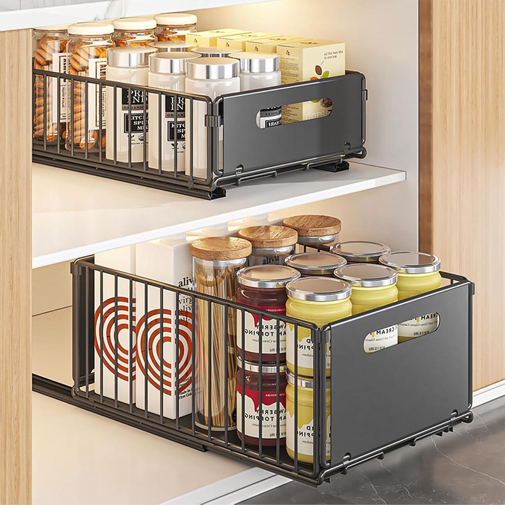 Ausziehbarer Schubladenorganizer - Küche und Badezimmer - 1 Stück - Kohlenstoffstahl - 24,5 x 37,5 x 10/19 cm