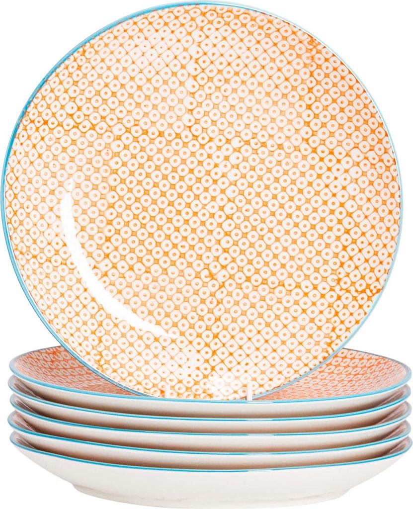 Nicola Spring handbedruckte Essteller – 25,5 cm – Orange – 6er-Pack