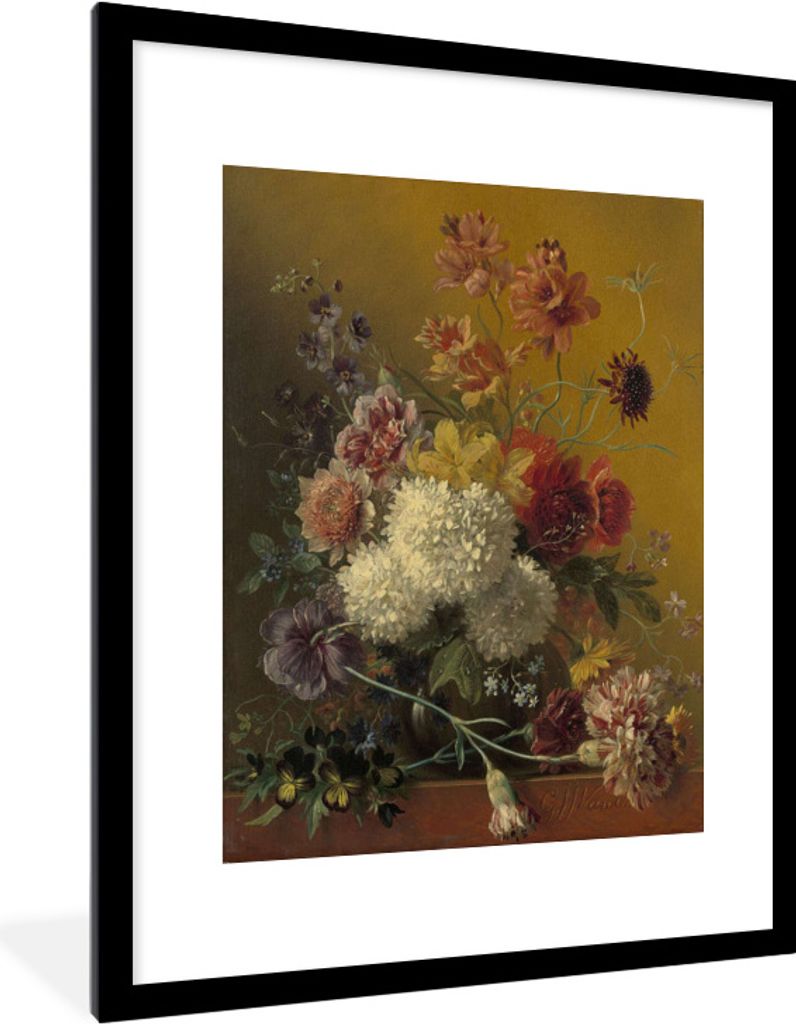 MuchoWow Gerahmtes Poster Stillleben mit Blumen - Gemälde von Georgius Jacobus Johannes van Os 60x80 cm - Poster mit Schwarzem Bilderrahmen Wand...