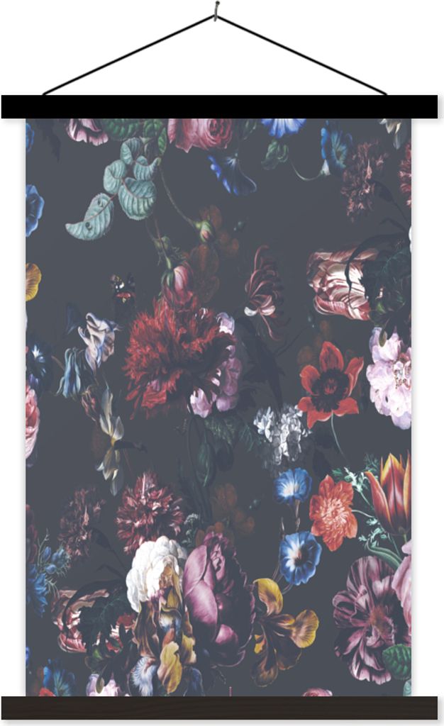 MuchoWow Textilposter Blumen - Farben - Kunst 40x60 cm mit schwarzem Rahmen - Wanddekorationen