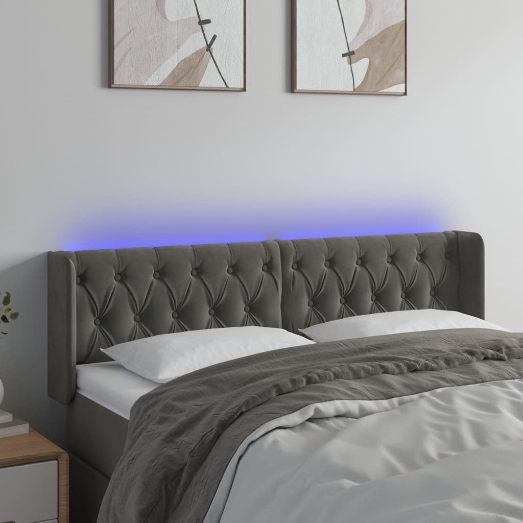 vidaXL LED Kopfteil Dunkelgrau 147x16x78/88 cm Samt - LED Kopfteil - LED Kopfteile - Kopfteil - Bett-Kopfteil