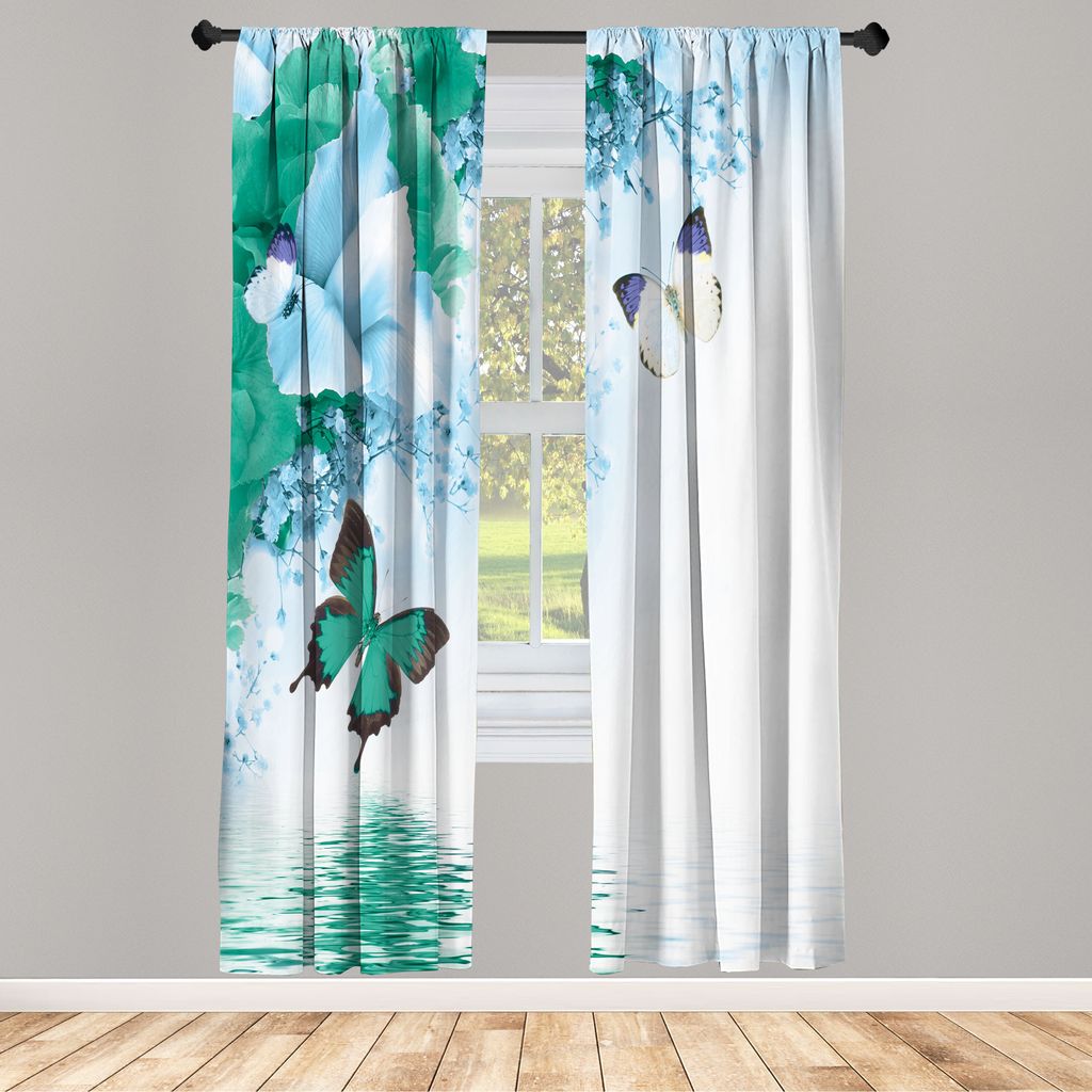 ABAKUHAUS Blumen Vorhänge 2 Panel Set für Wohnzimmer Schlafzimmer Nachbildung, Natur Themen Wilde Blumen Monarch Schmetterlinge Fliegen Lily Auf ...