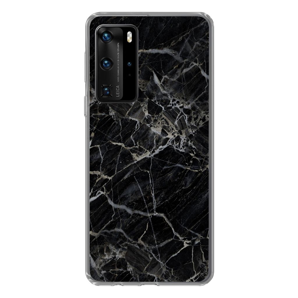 MuchoWow Handyhülle Schutzhülle Hülle für Huawei P40 Pro Marmor - Schwarz - Weiß Silikon Softcase Handy Hülle - Schutz