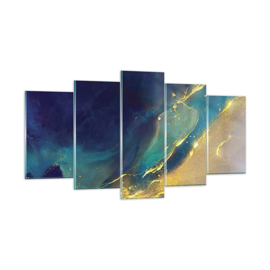 Bilder auf glas - 5 Teile - Gold Granate Abstraktion - 160x85cm - Glasbilder - Wandbilder - Bilder - zum Aufhängen bereit - Wanddekoration aus Gla...