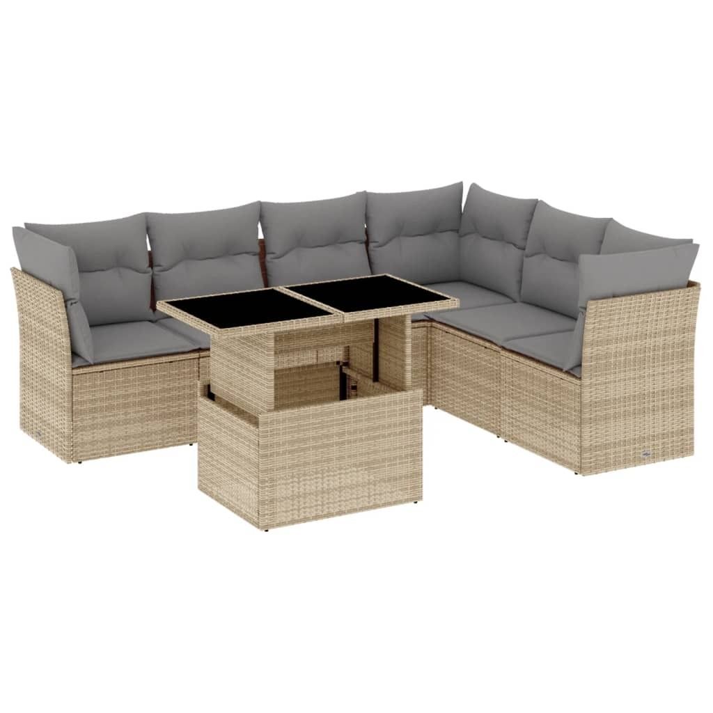 "im Sonderangebot" 7-tlg. Garten-Lounge-Set - elegantes Design - Sitzgruppe/Gartengarnitur - mit Kissen Beige Poly Rattan - Terassenmöbel DEMöbel...
