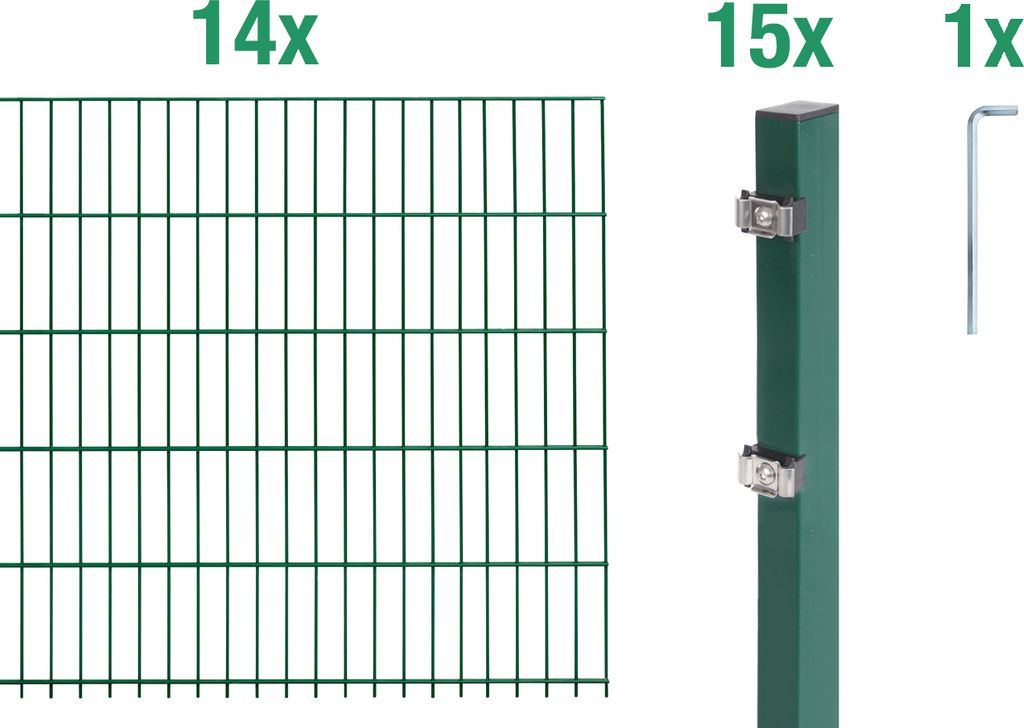 Alberts Doppelstabmatten Zaun, Höhe 100 cm, Länge 28 m, Zaun-Komplettset zum Einbetonieren, grün, Pfosten 60x40 mm
