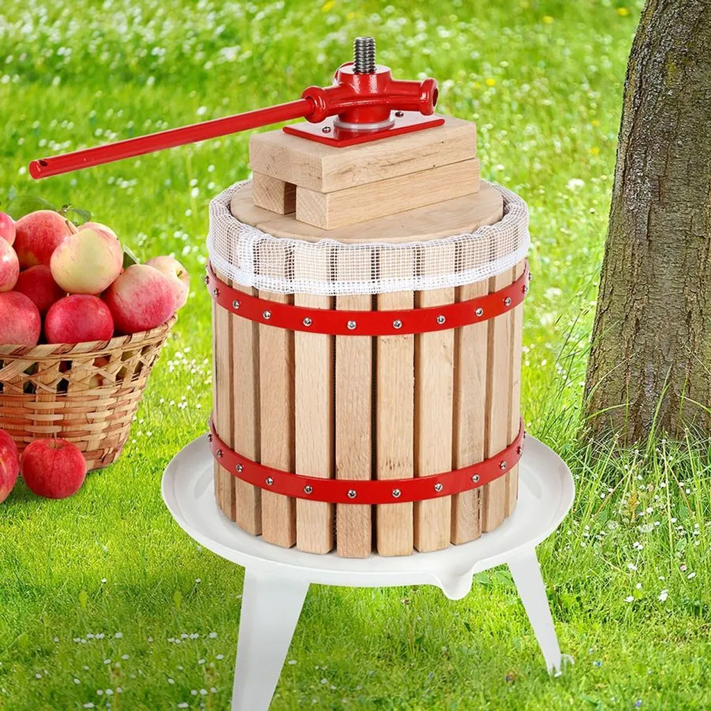 Presse à jus 12L robuste avec fût en bois : extraction douce et pure