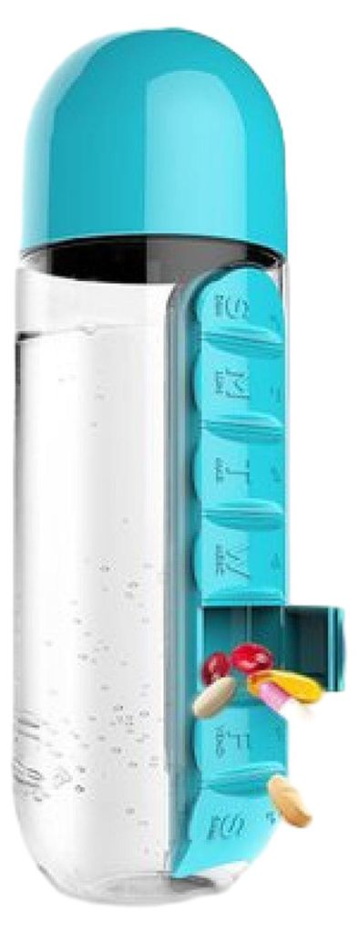 Tragbarer Pillenbehälter mit Trinkbecher, 2-in-1-Wasserflasche mit 7-Tage-Pillenorganizer, einfache Montage, täglicher Pillenerinnerungsbecher f...