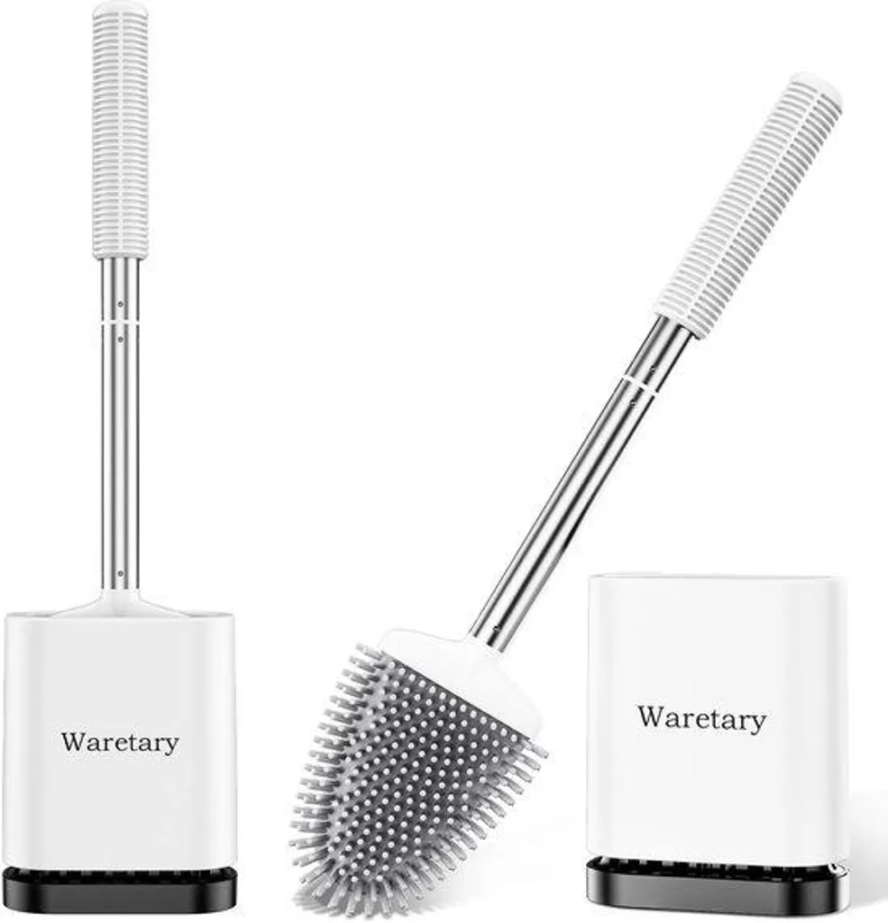 Double brosse WC silicone anti-goutte avec support métallique stable