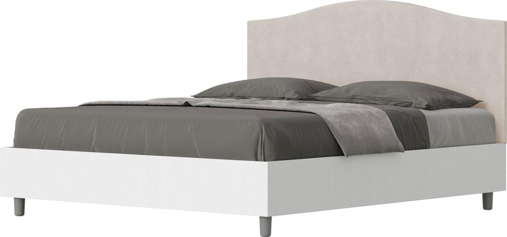 ITYHOME - Bett mit Bettkasten 160x190 Bettgestell Esche weiß Bett-Kopfteil mit Mikrofaserbezug Sandfarbe Grace