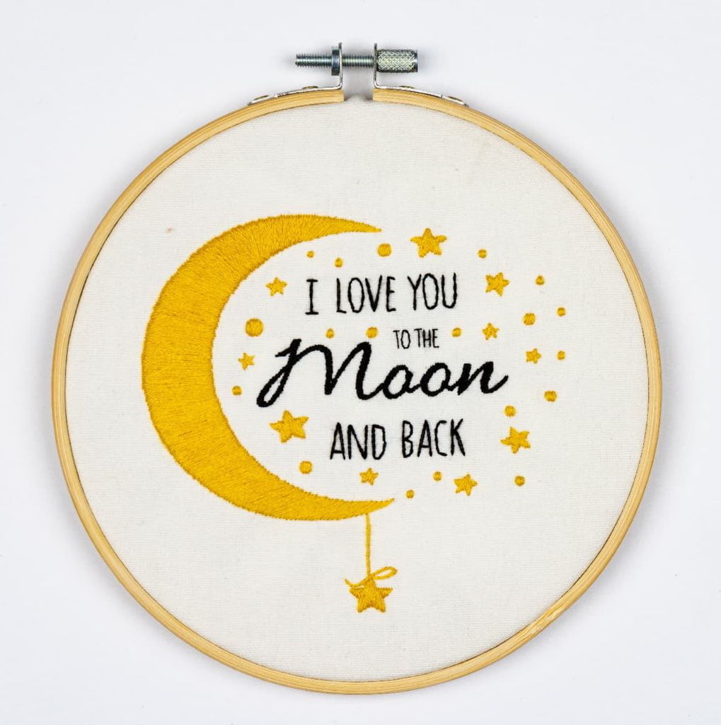 Dutch Stitch Brothers Plattstich Stickpackung mit Stickrahmen "Mond", bedruckt, Diam. 15cm