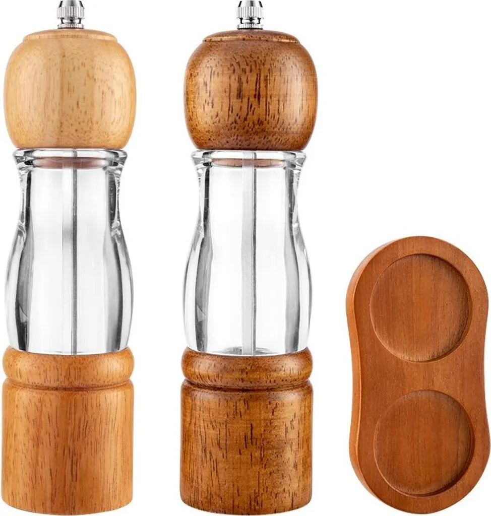 INF Set di 3 macinapepe manuali in legno da 20 cm con base in acacia