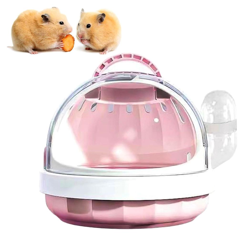 Tragbarer Hamsterkäfig mit Wasserflasche, Tragetasche für kleine Haustiere, Kunststoff, Rosa