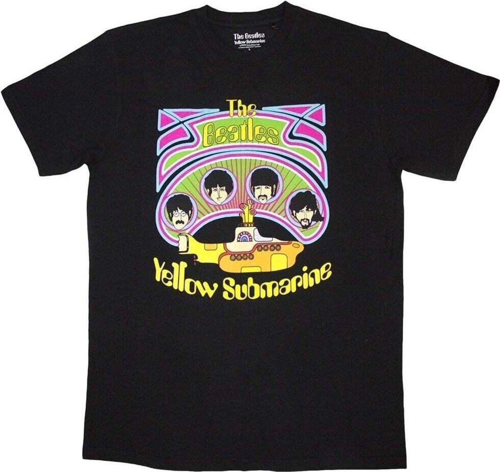 The Beatles Yellow Submarine Heads in Circles v2 Black L T-Shirt