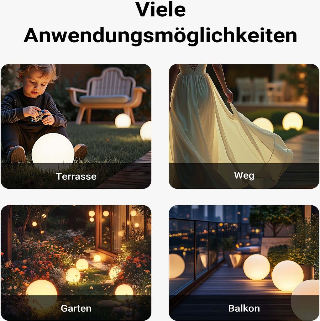 Wiltec Kugelleuchte Ø 30 cm mit Erdspieß, Gartenleuchte 40 Produktbild 8