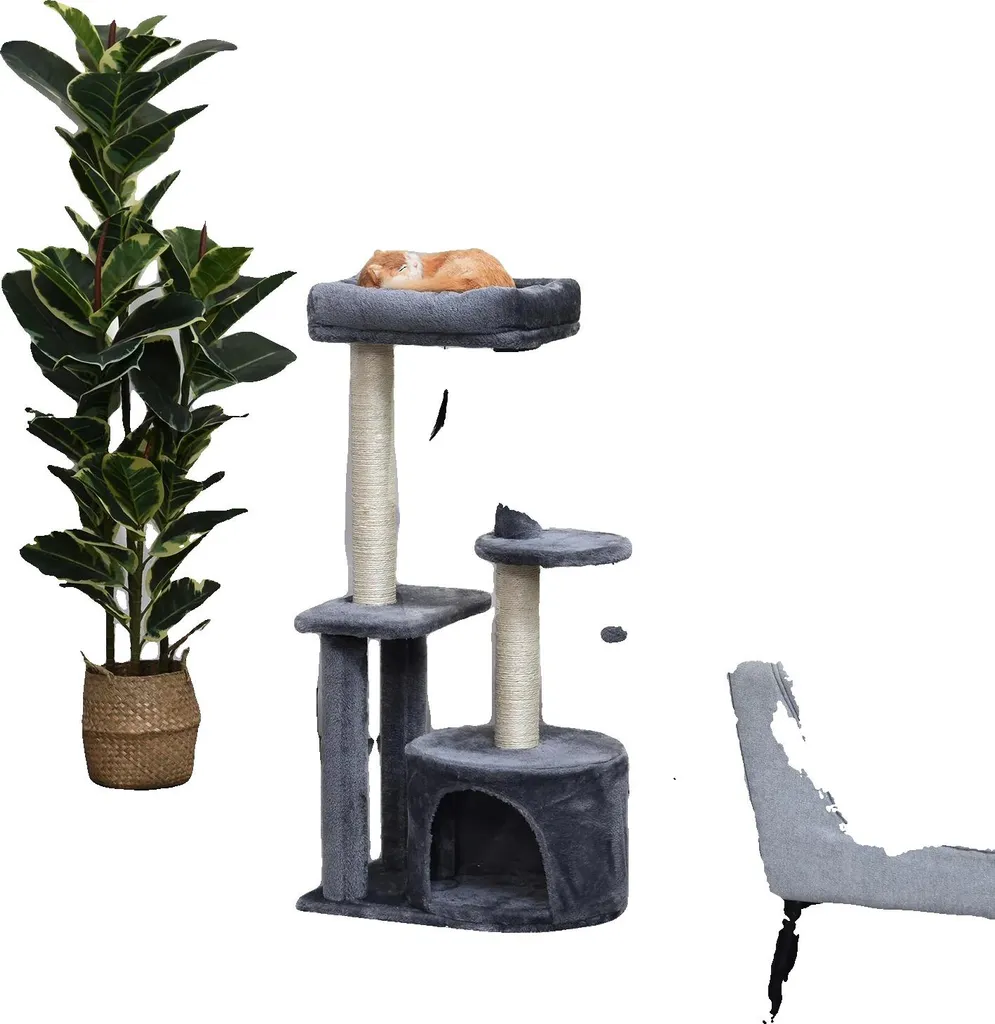 Arbre à chat durable 3 niveaux en bois massif de 100 cm