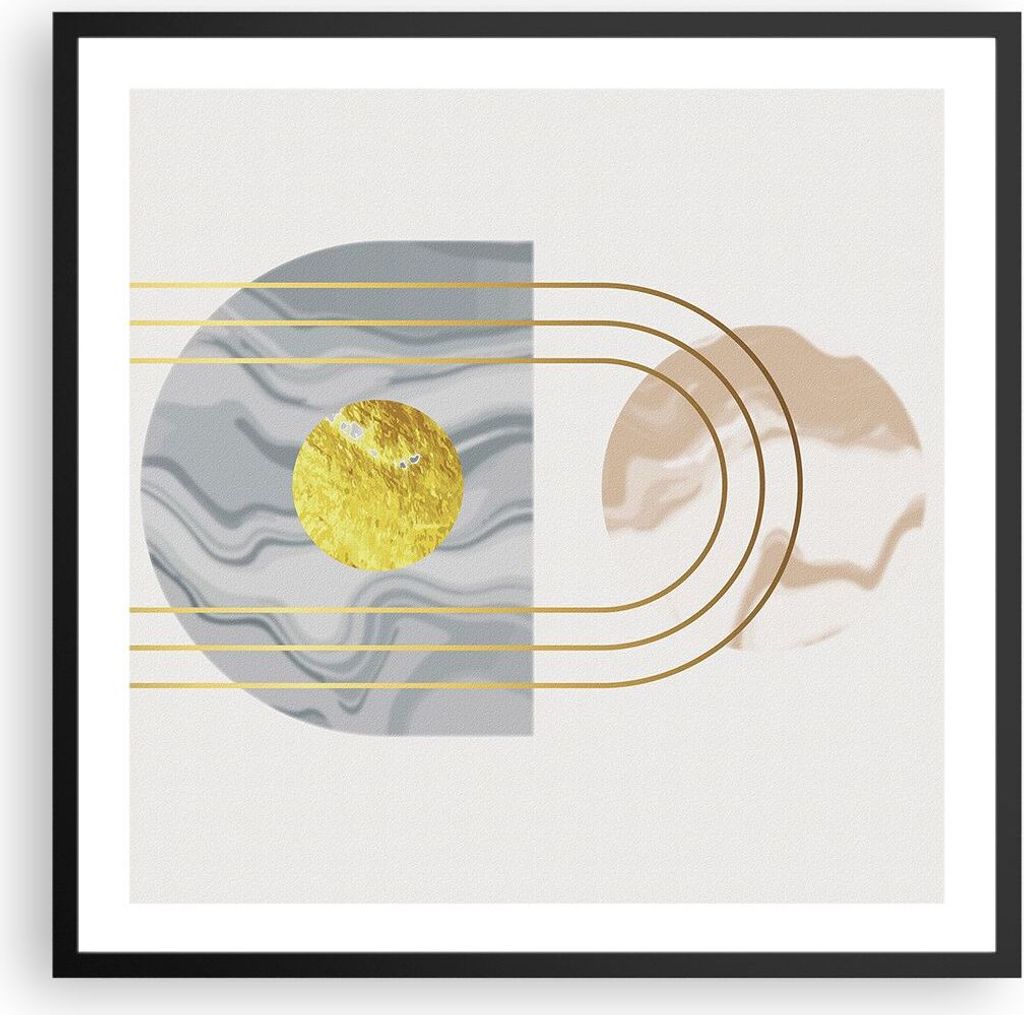 Gerahmtes Poster - Schwarzer Rahmen - Modern Gold abstrakt - 60x60 cm - Wand Bild - Wanddeko - Wandbilder - Kunstposter - Wandposter - Bilderrahmen...