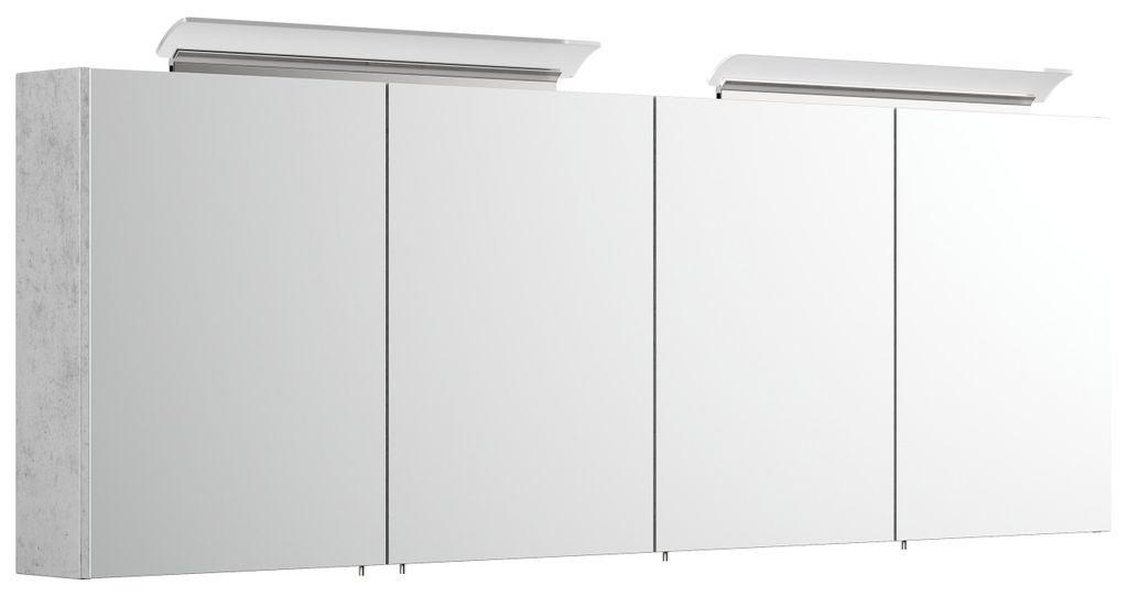 Spiegelschrank 180cm mit Acryl-Lampe und Glasböden Beton : Beton Varianten: Beton