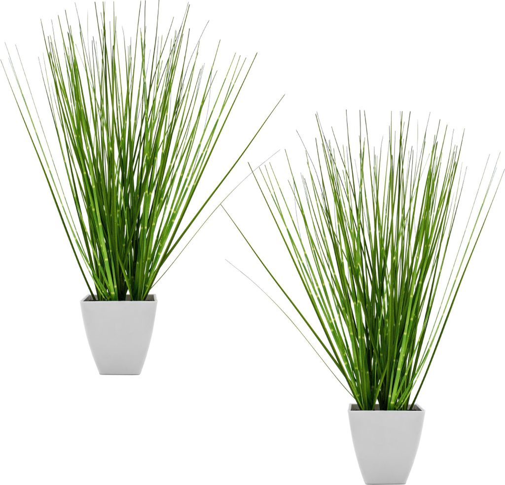 3.08 Künstliches Gras 2er Set im weißen Topf (viereckig) - Produktbild 