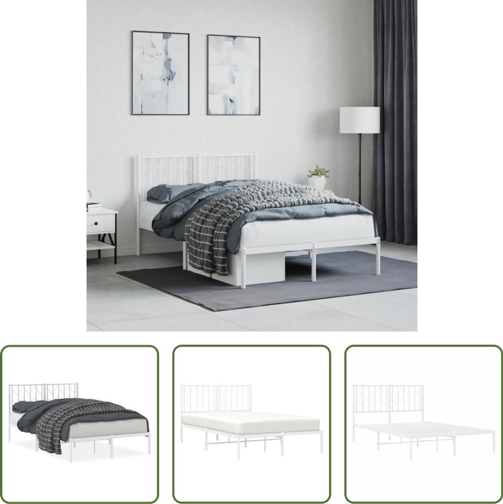 The Living Store Bettgestell mit Kopfteil Metall Weiß 120x200 cm