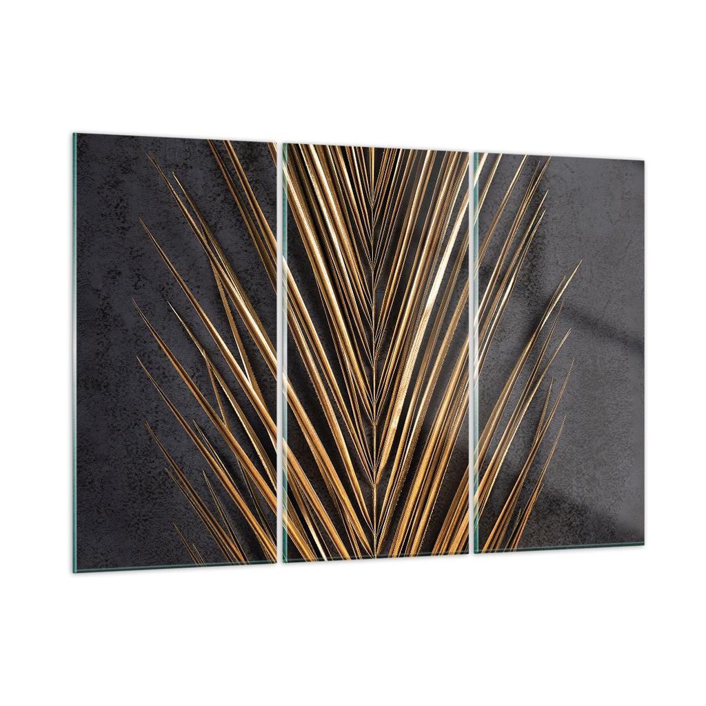Bilder auf glas - 3 Teile - Blatt golden schwarz - 105x70cm - Glasbilder - Wandbilder - Bilder - zum Aufhängen bereit - Wanddekoration aus Glas - ...