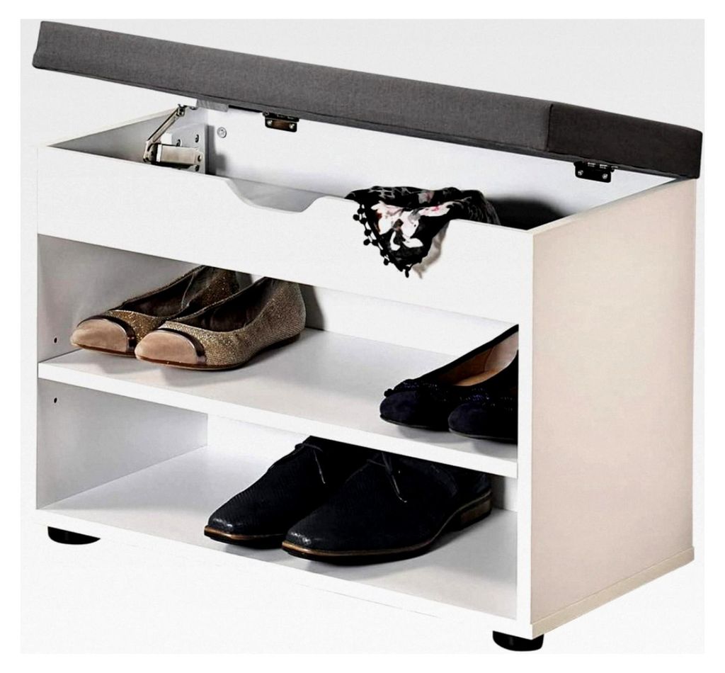 Schuhschrank mit Sitzkissen, Material: Faserplatte, Maße: B60 x H45 cm x L30 cm, Farbe: Weiß