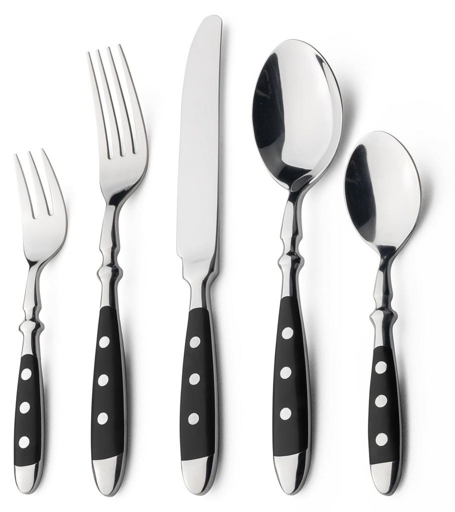 Besteck-Set 30-teilig, Edelstahl, schwarze Griffe, rustikal