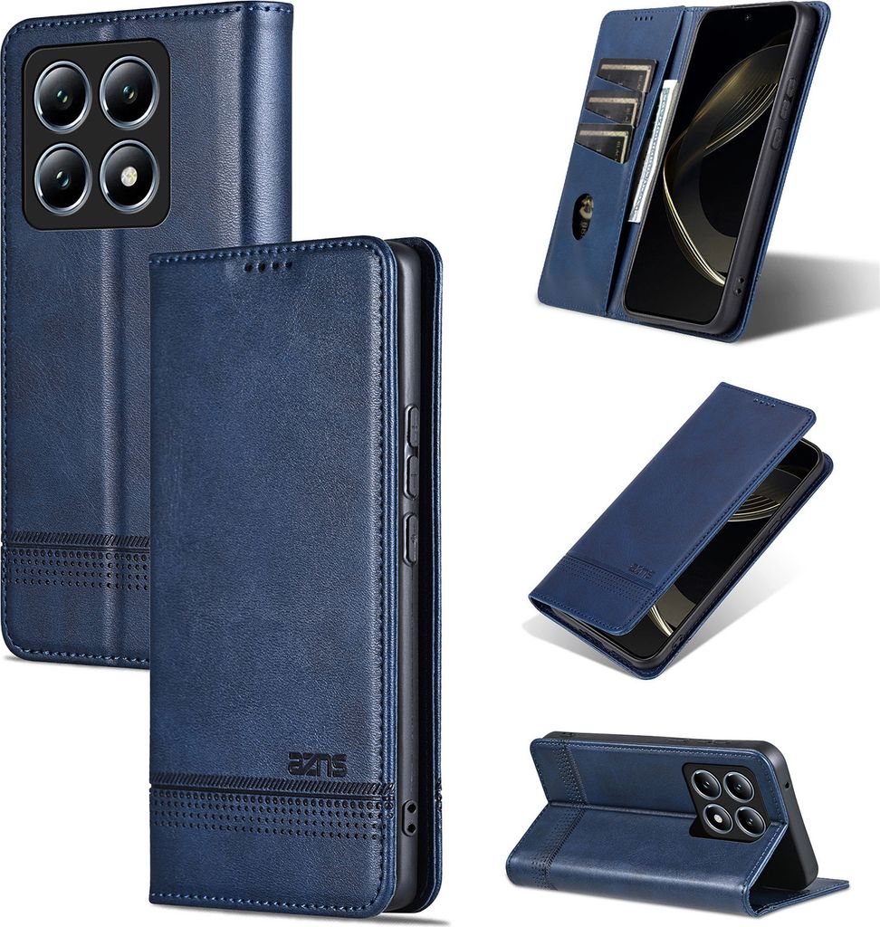 Leder Hülle für Xiaomi 14T Pro, Klapphüllen Brieftasche Magnetverschluss Ständer Schutzhülle Blau