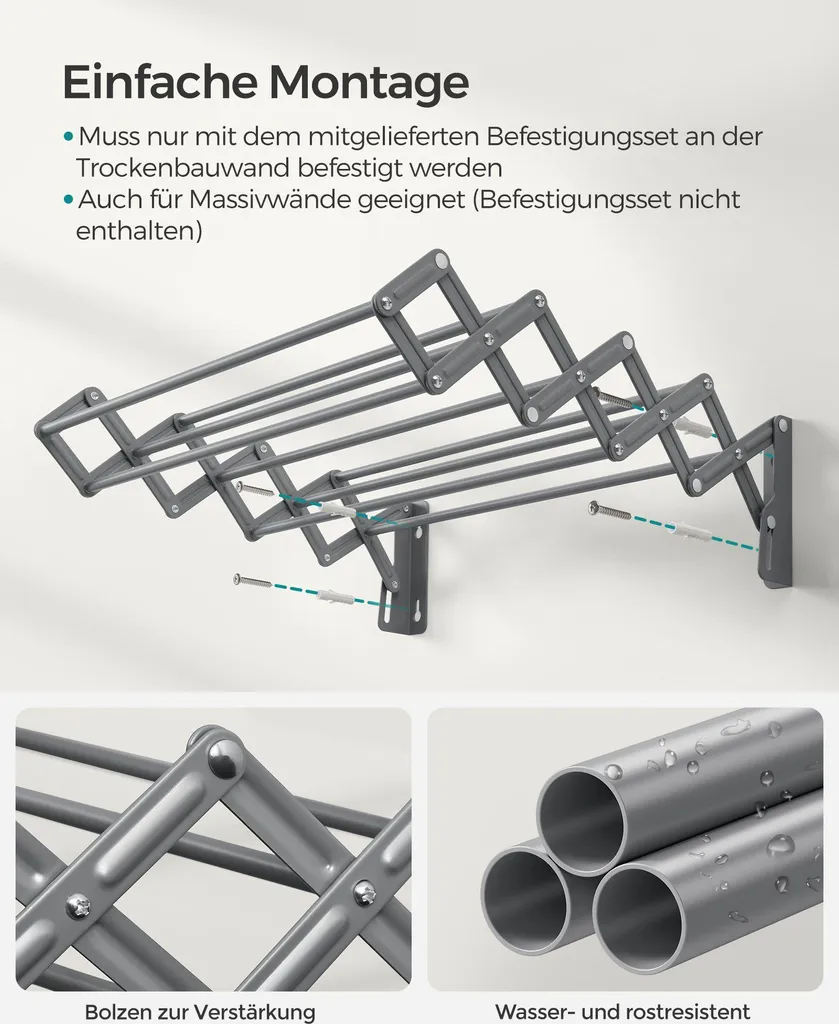 Séchoir à linge gris tourterelle extensible de 110cm à 180cm robuste