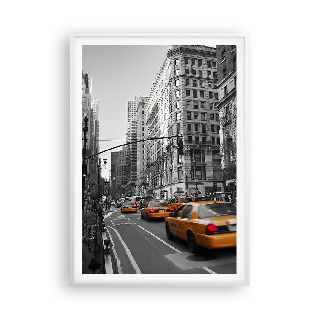 Gerahmtes Poster - Weißer Rahmen - Amerika New York City Straße - 70x100 cm - Wand Bild - Wanddeko - Wandbilder - Wandposter - Bilderrahmen - Bil...
