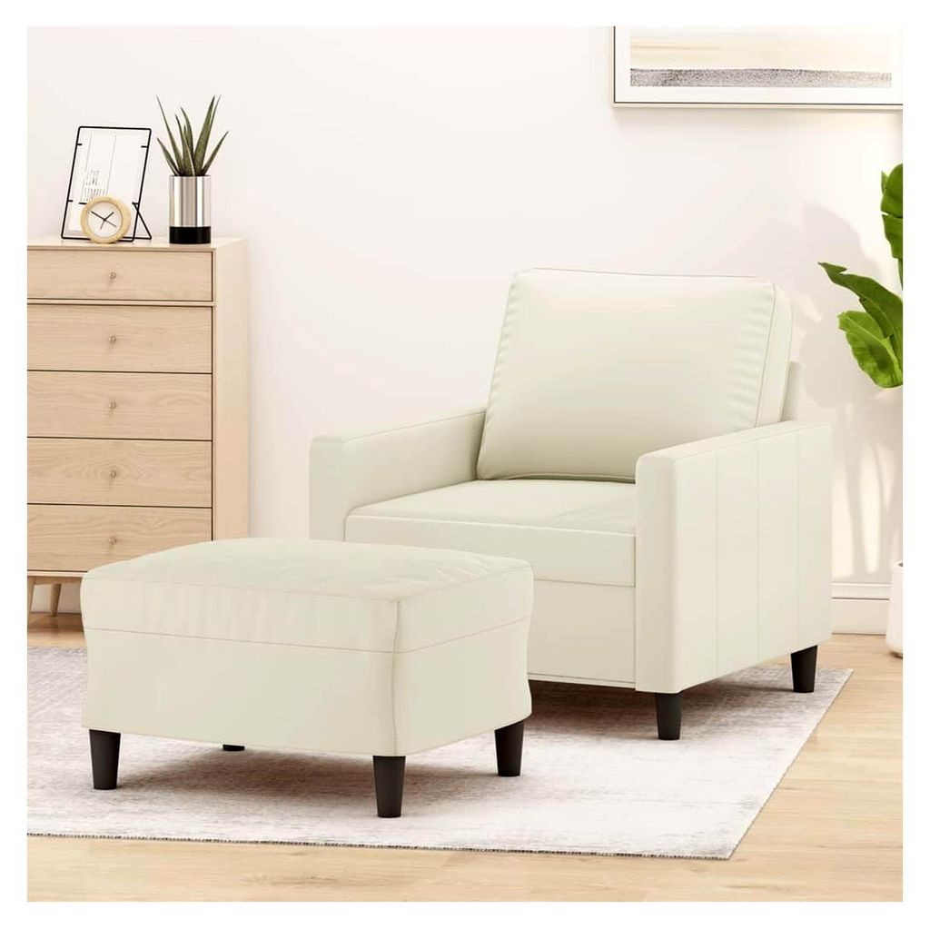 Sessel mit Hocker, Creme 60 cm Samt, Metallgestell, Bequemes Polster, Möbel für Wohnzimmer und Schlafzimmer