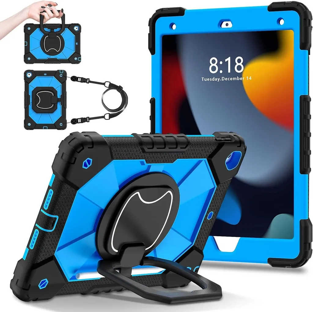 Custodia Timecity per iPad 9.7 (iPad Air 2 / iPad 6a / iPad 5a Generazione). Bambini Antiurto, con Supporto Girevole a 360 Gradi, Tracolla [Portapenne