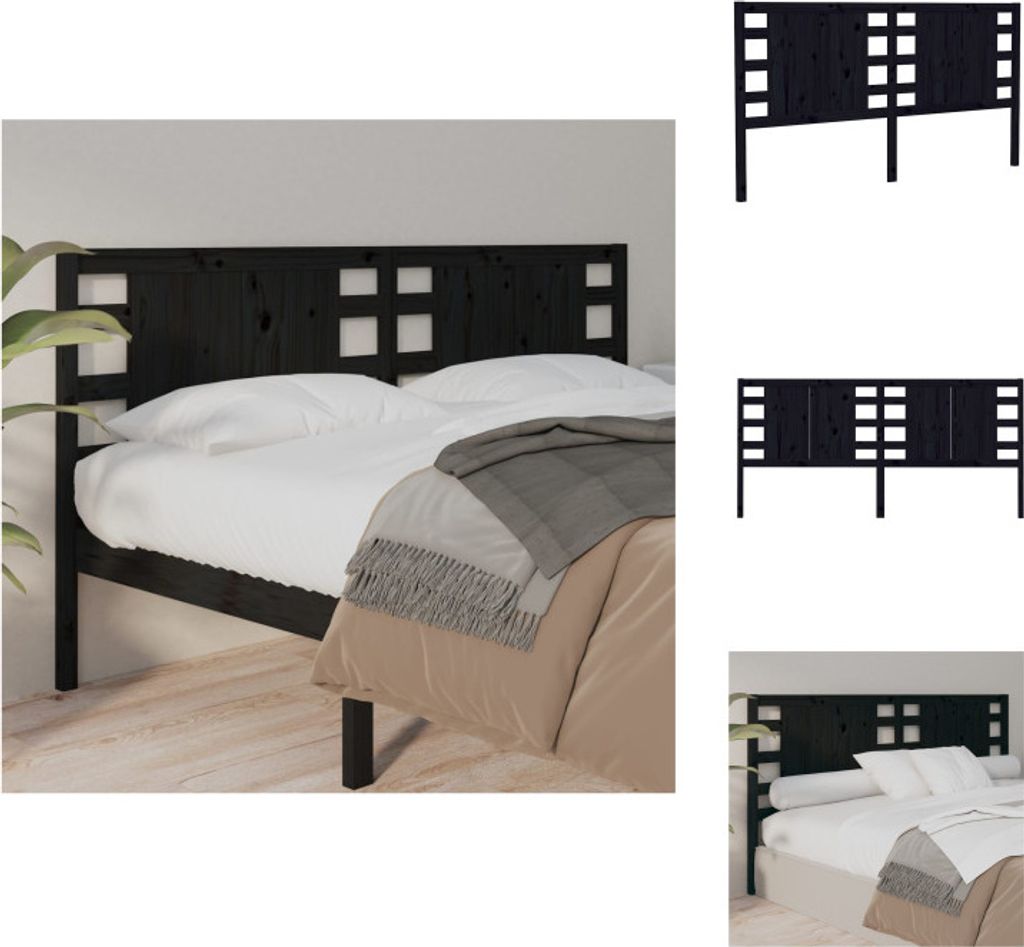 vidaXL Kopfteil Schwarz 126x4x100 cm Massivholz Kiefer -  Produktbild 