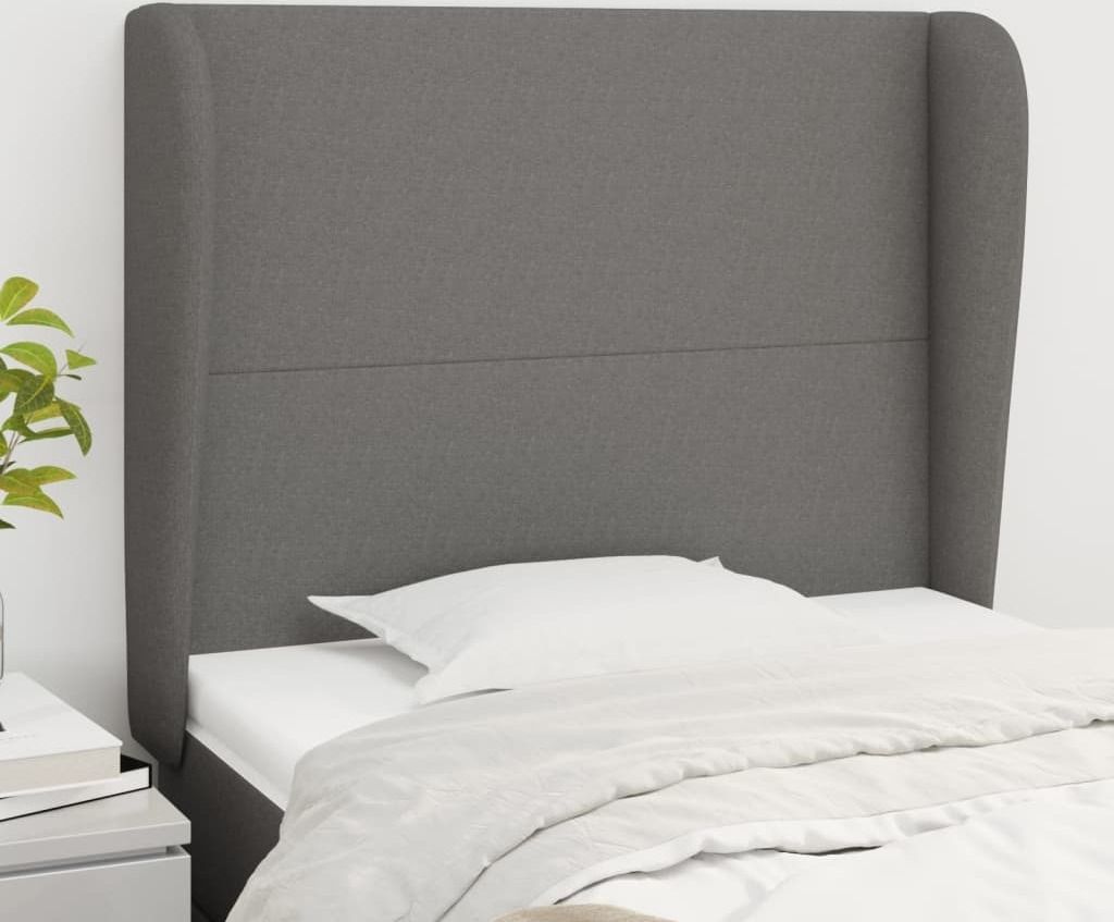 "Rabatt" Bettkopfteil modern - Kopfteil für Bett - mit Ohren Dunkelgrau 93x23x118/128 cm Stoff - Kopfteile CC4160
