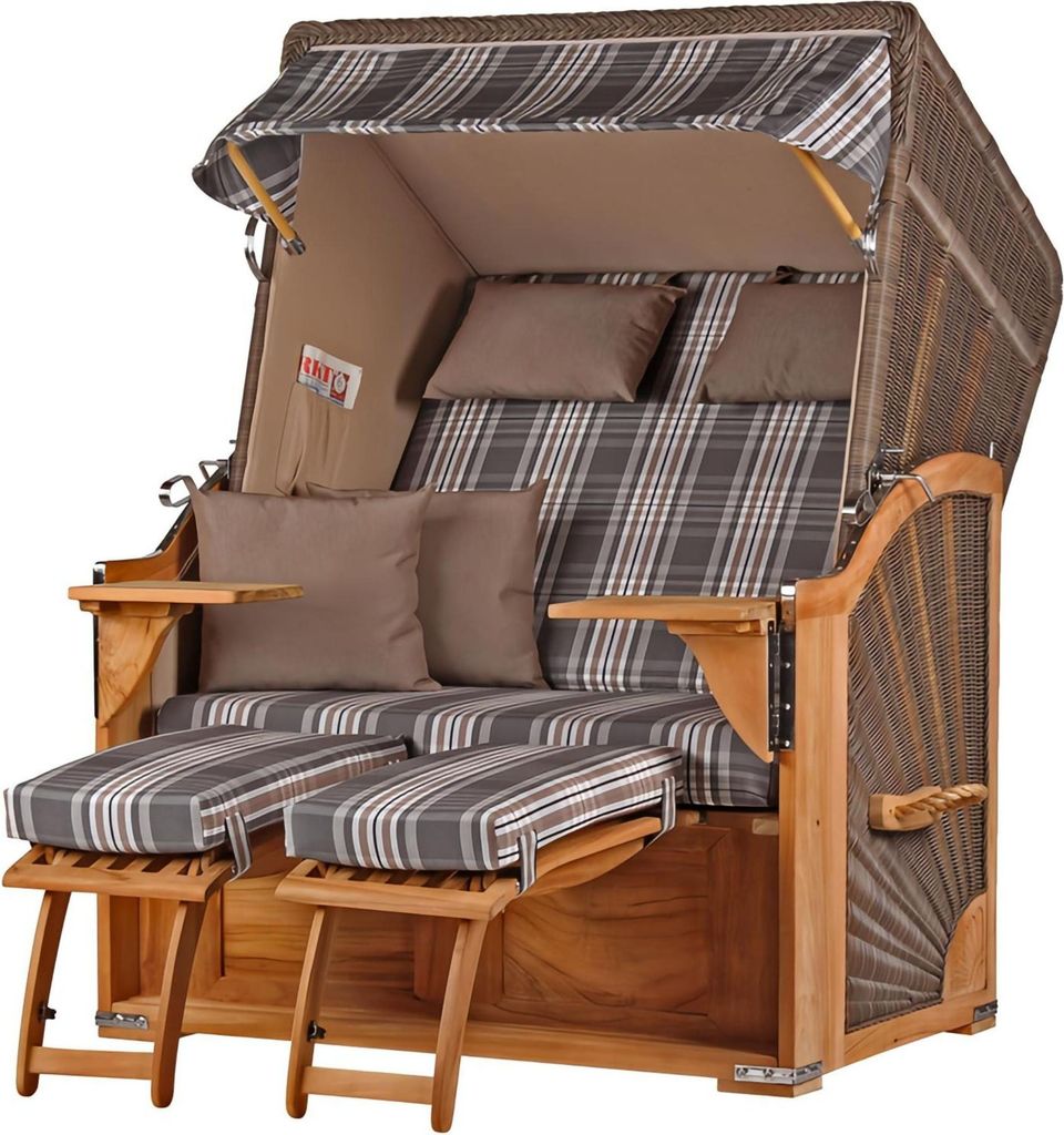 Strandkorb-Set - bene living - Schaalsee Teak - PE grau - Modell 522 - inkl. Liftersystem