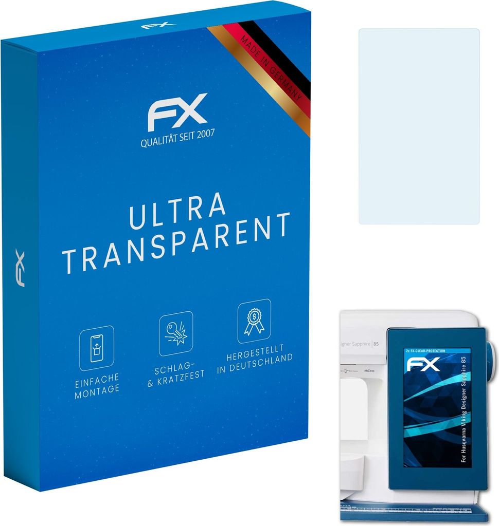 atFoliX FX-Clear 2x Schutzfolie kompatibel mit Husqvarna Viking Designer Sapphire 85 Displayschutzfolie