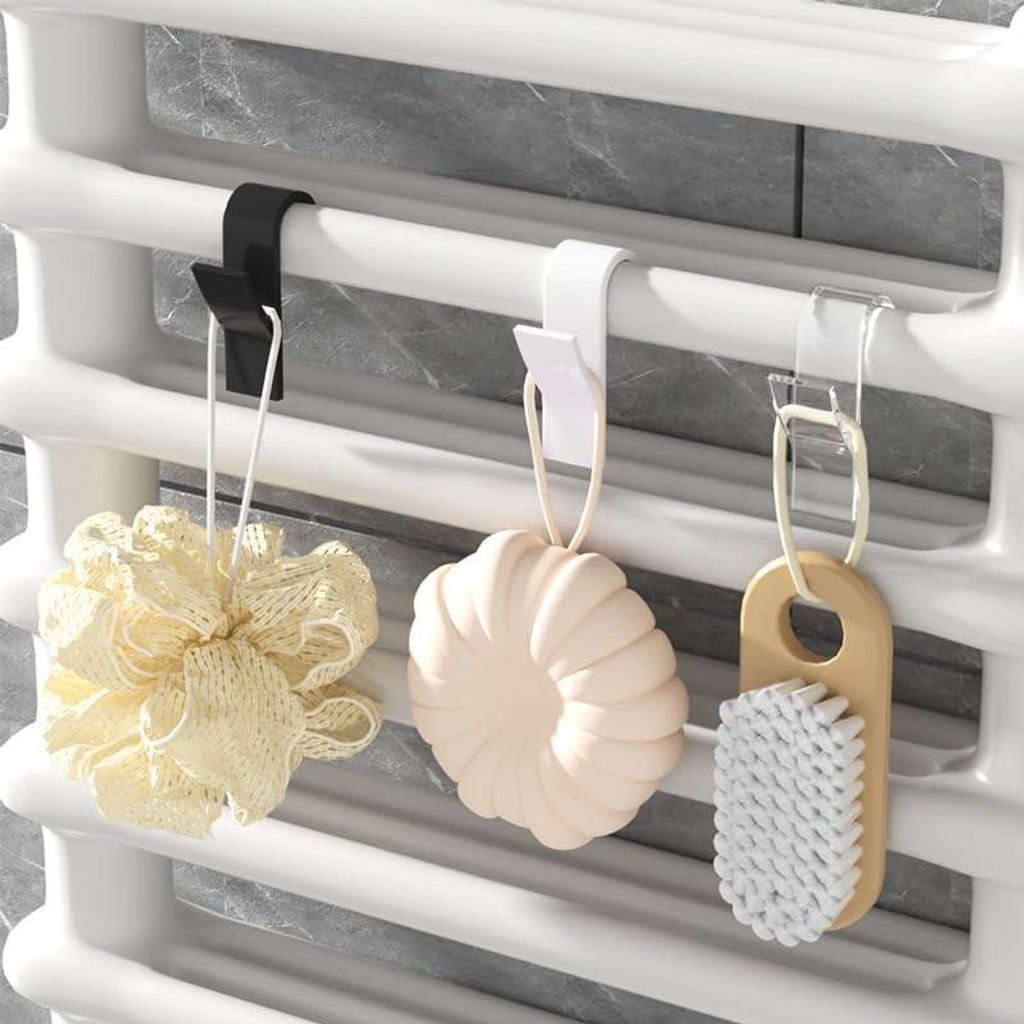 Handtuchhaken für Badezimmerheizkörper mit Bademantelhalter - Set von 6 (Schwarz)