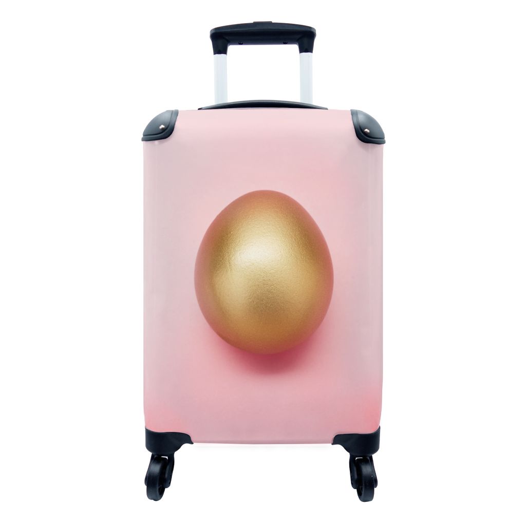 MuchoWow Koffer Handgepäck Trolley Rollkoffer Kleine Reisekoffer mit 4 Rollen - Ei - Gold - Rosa - Cabin Size < 55x40x23 cm & 55x40x20 cm - Foto...