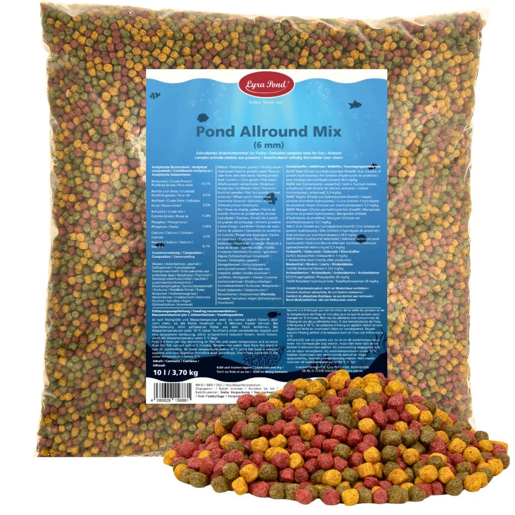 10 Liter (3,7 kg) Lyra Pond Pond Allround Koi Mix Fischfutter Teichfutter