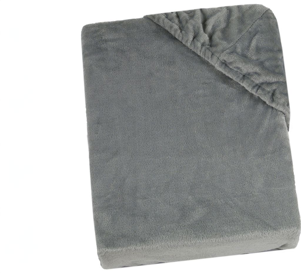 A folded gray plush blanket with a hood.
