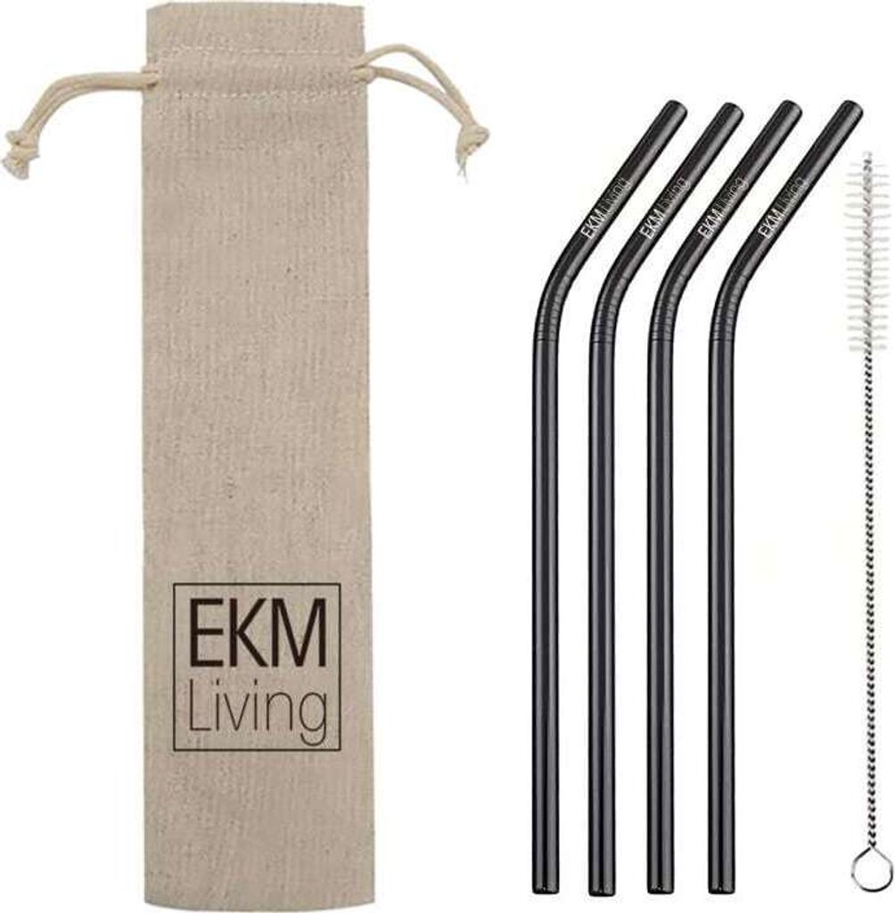 EKM Living Edelstahl Strohhalme 12er Set schwarz gebogen GmbH, Trinkhalme, bruchfest, wiederverwendbar, spülmaschinengeeignet, plastikfrei (schwar...