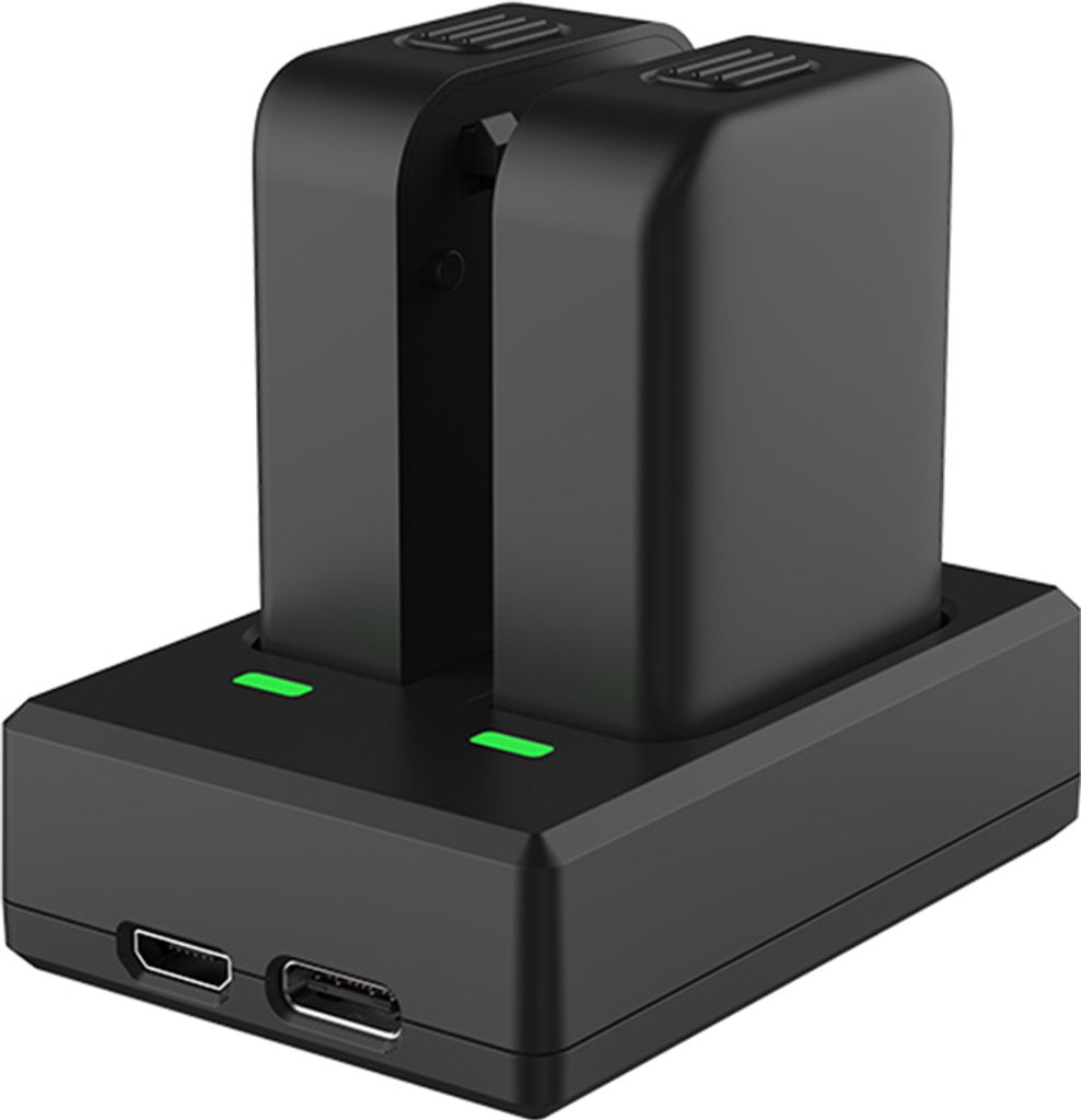SJCAM C300 Kamera-Akkuladegeraet, Dual-Slot-Ladegeraet mit LED-Anzeigen, Micro-USB- und Typ-C-Anschluss + 2 Stueck C300-Taschenbatterien 3,7 V, 100...