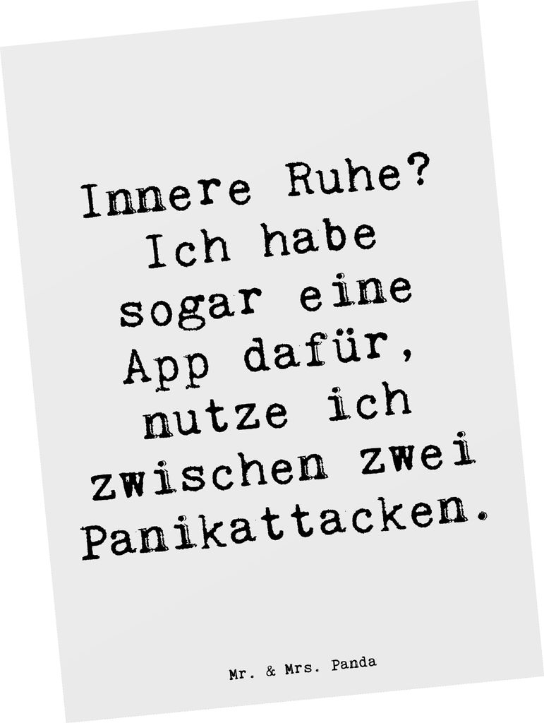 Mr. & Mrs. Panda Postkarte Spruch Innere Ruhe - Weiß - Geschenk, einzelkarte, Entspannung, Ironie des modernen Lebens, Postkarten, Frieden, Motiva...