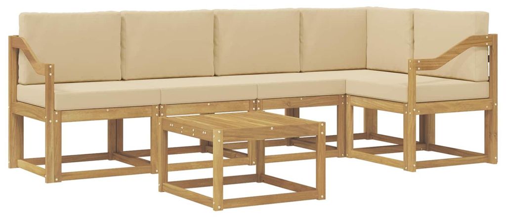“2026 Modern“ Braun Outdoor-Sofagarnitur 6 pcs Weiß und Beige Massivholz Akazie - Designermöbel 66111 - Gartensofas