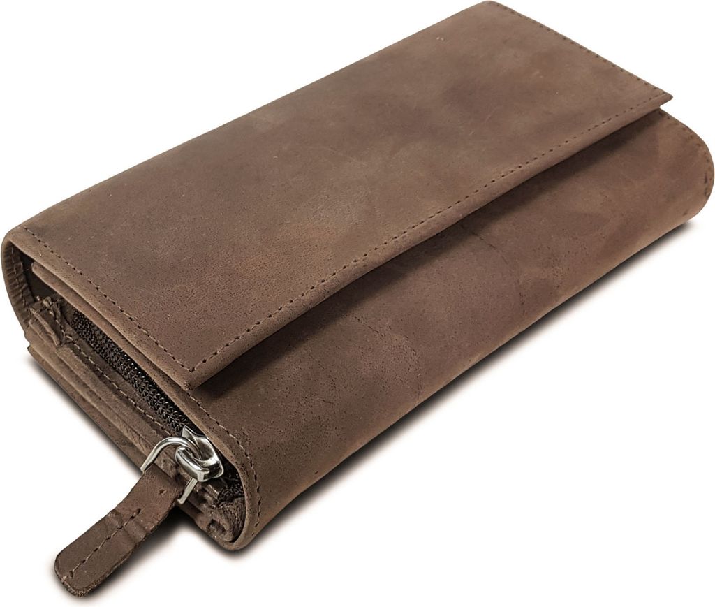 ROYALZ "Orelia" Vintage Leder Geldbörse für Damen Portemonnaie groß mit vielen Fächern RFID-Blocker Brieftasche Querformat