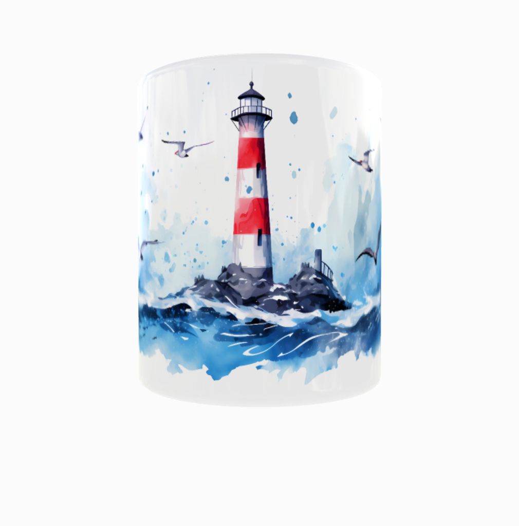 Becher 300ml Leuchtturm Meer LightHouse Aquarelle Produktbild 